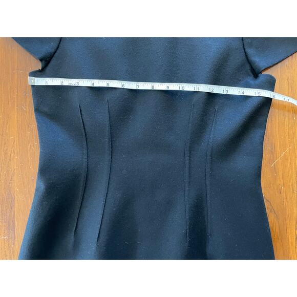 Elie Tahari Size 4 Wool Blend Dress Leather Neckline Black Fully Lined SmallFlaw - Picture 6 of 11